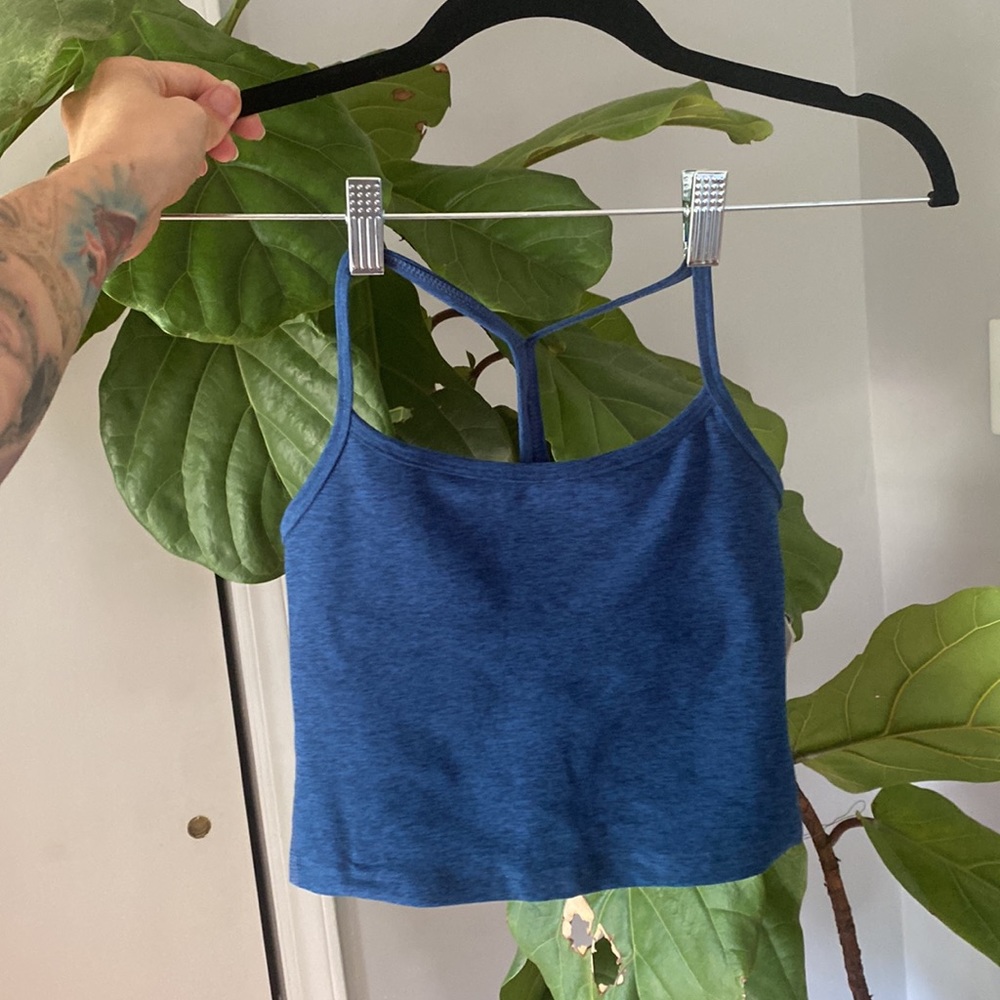 Beyond Yoga Spacedye Slim Racerback Cropped Tank in Celestial Blue Heather